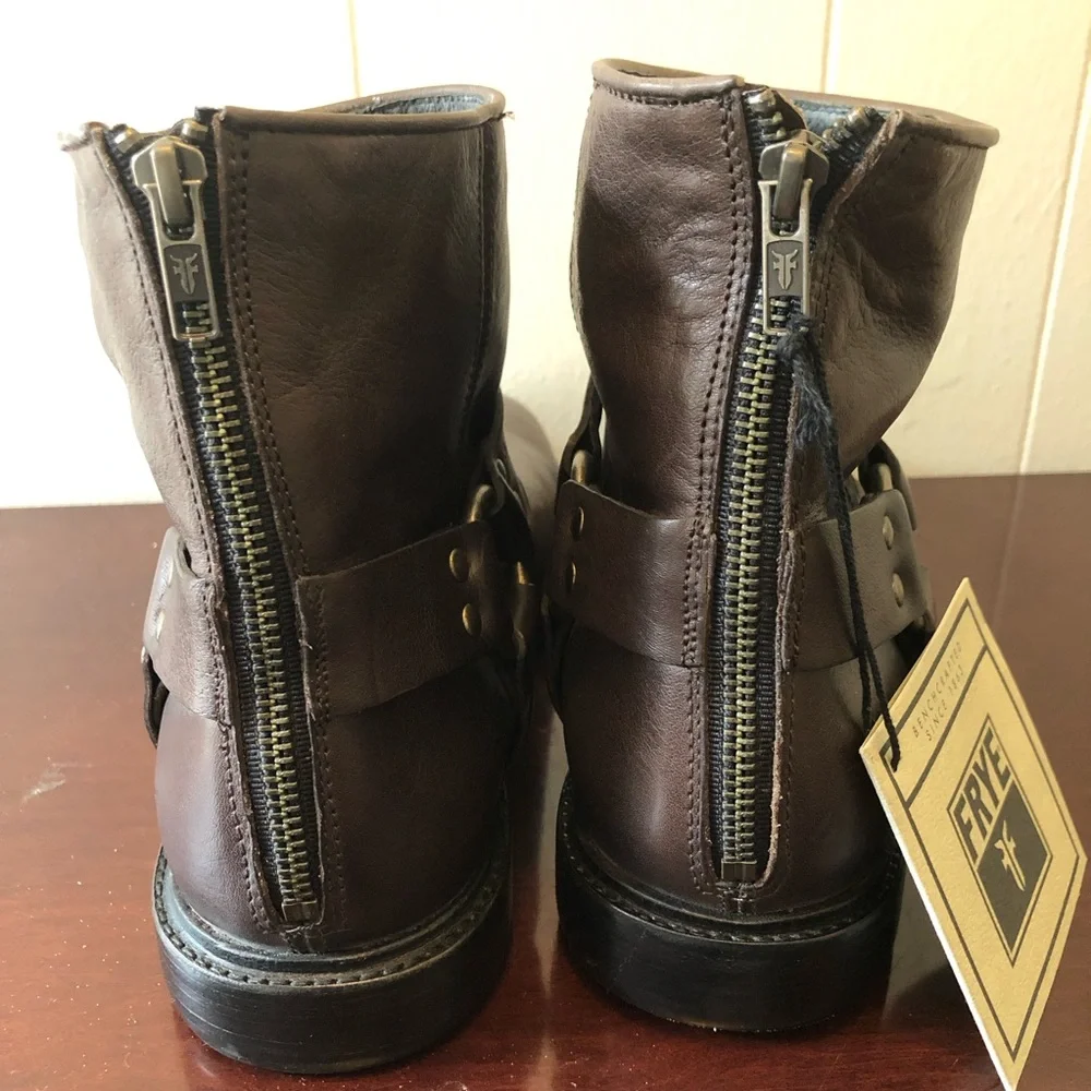 Frye Men Sz 10 Dark Brown Leather Harness Ankle Boots